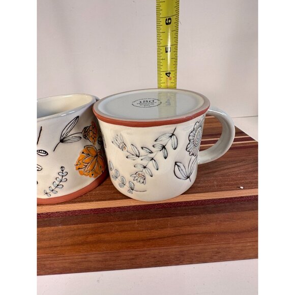 Set of 2 Ceramic Hand-drawnCoffee Mugs with Floral Butterfly Design from 180 Deg - Picture 10 of 11
